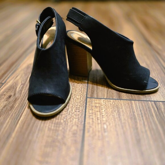 637. Qupid Black Open Toe Wedge Heeled Sandal Shoe Size 6 - Picture 1 of 8